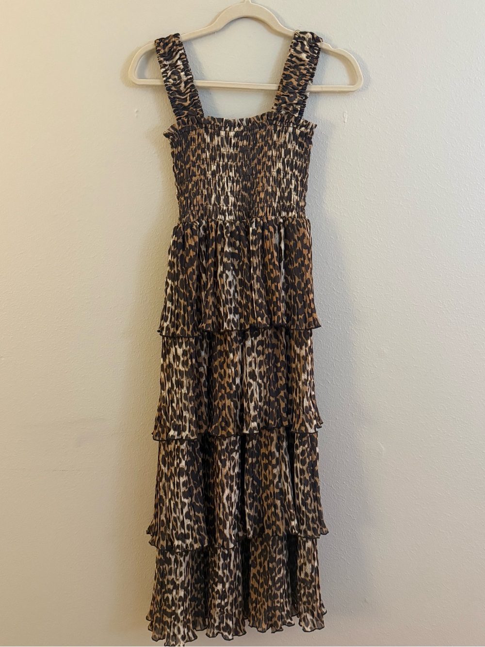 Ganni Leopard Print Tiered Maxi Dress in Brown and Black